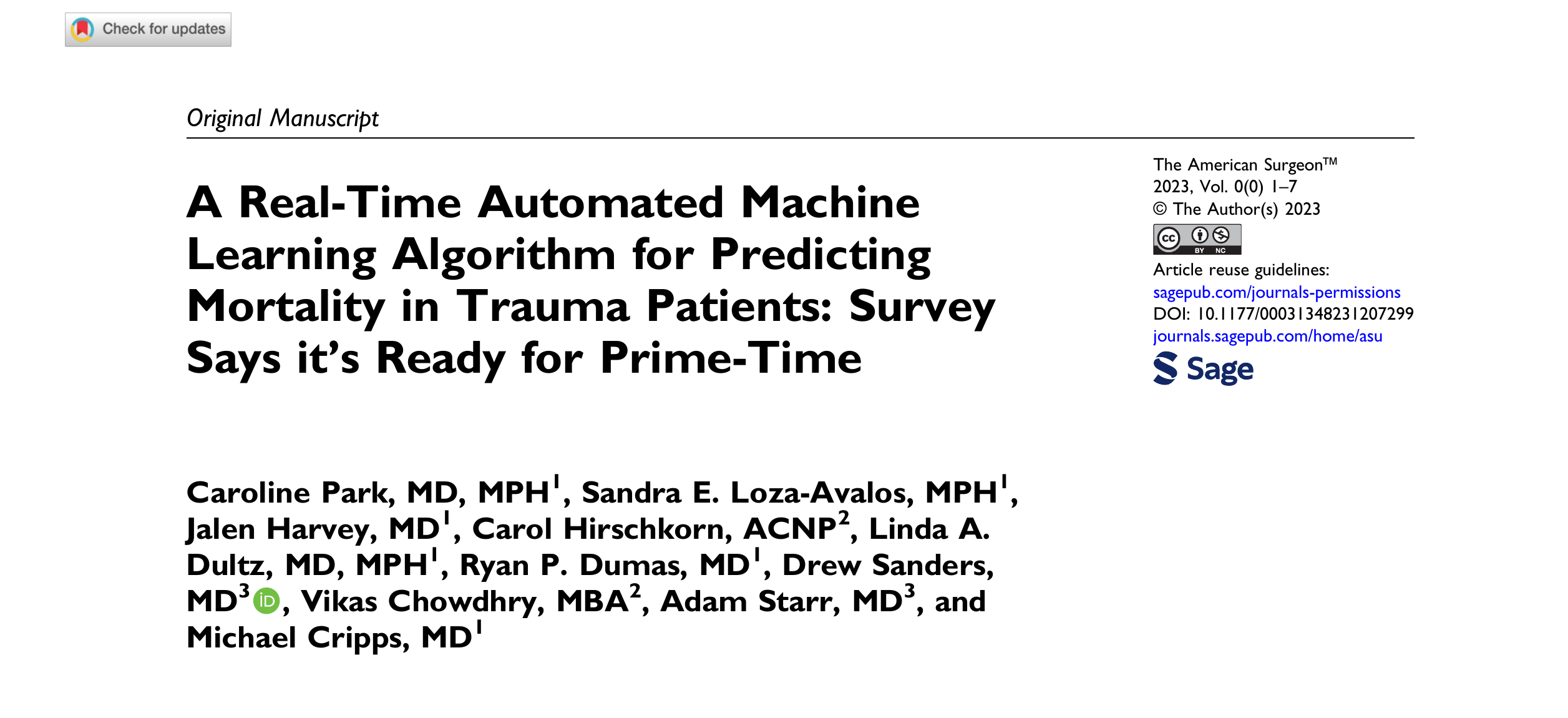 A Real-Time Machine Learning Algorithm for Predicting Mortality in Trauma Patients